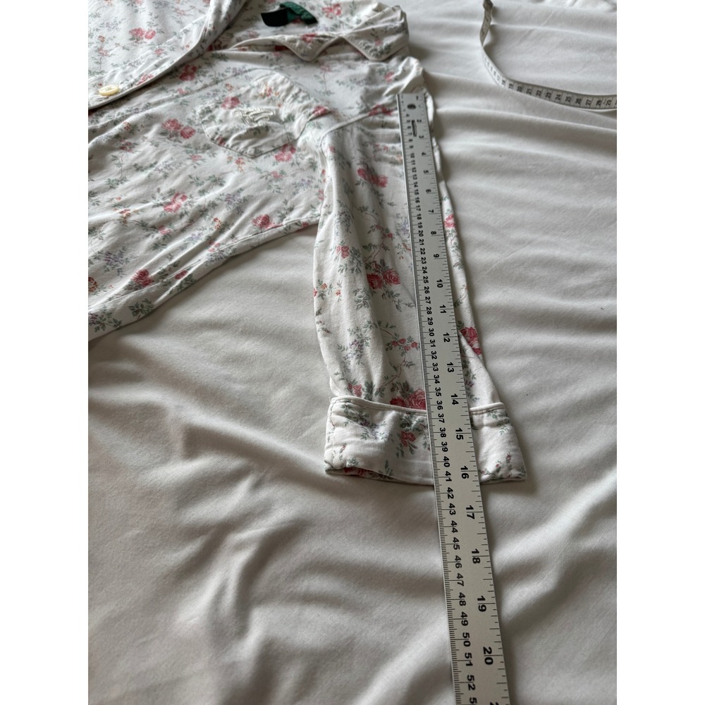 Lauren Ralph Lauren Floral Pajama Top White Pink Medium Cottagecore Shabby Chic - Picture 8 of 11